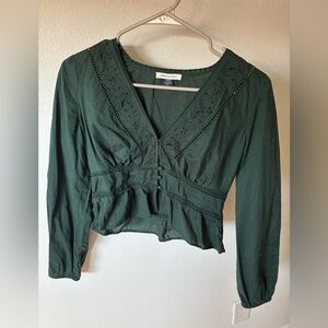 American Eagle Emerald Green Cropped Peplum Blouse